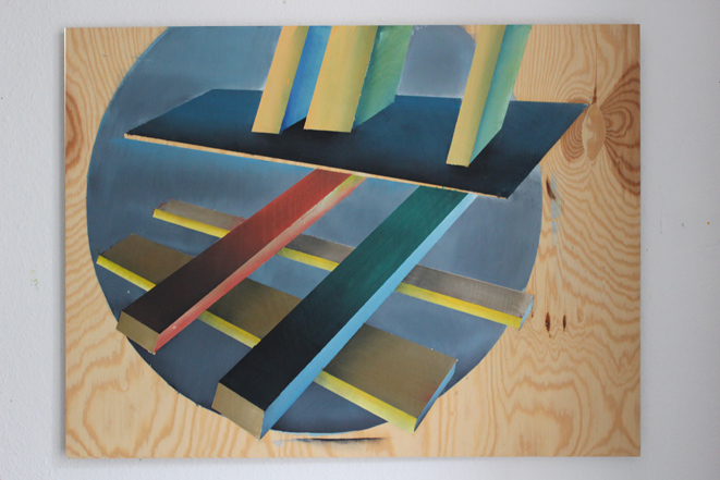 untitled (Planks), 2009,
  oil, acrylic, canvas, 80 × 120 cm (Kirsten Kötter) /
  ohne Titel (Bretter)