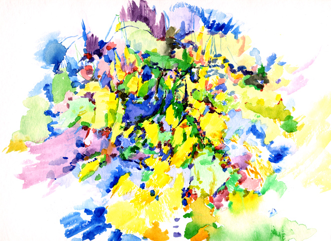 Kirsten Kötter: Site-specific painting, Malerei vor Ort, Garten Escheberg, Juni 2005, Aquarell, 30 × 40 cm