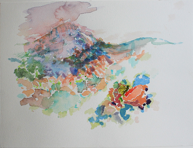 Kirsten Kötter: Montagne Sainte-Victoire vom Mont Joli, 02.10.2013, mittags, Aquarell, 24 × 32 cm