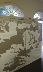 Klimawandel / Climate Change, Kreidegrund auf ungrundierter Leinwand / Gesso on unprimed Canvas, 26.-28.6.2015, 48-Stunden-Neukölln, Albert-Schweitzer-Schule, von Kirsten Kötter