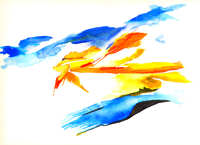 Kirsten Kötter: Site-specific painting, Malerei vor Ort, um 1991, Aquarell, 24 × 32 cm