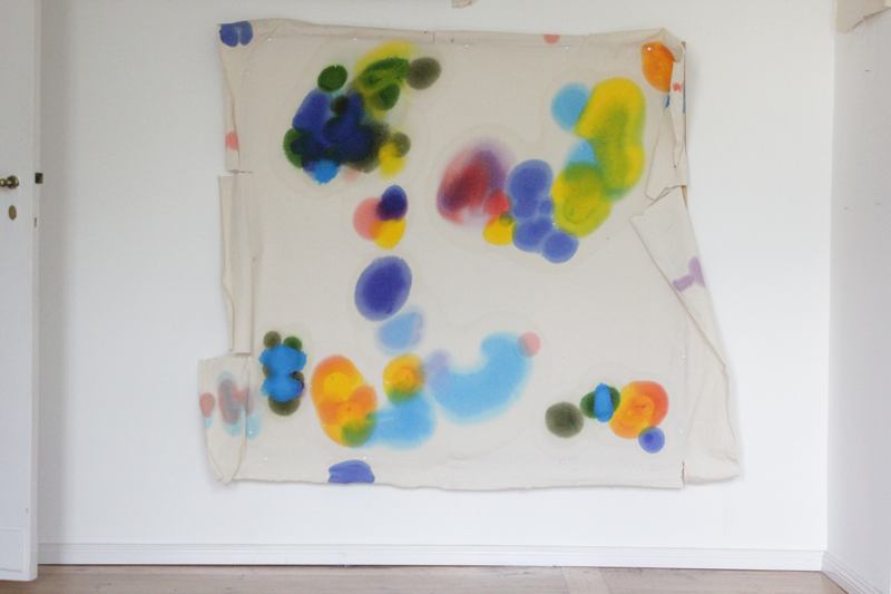 2017-08-21_22_blau_fischteich_7287, painted textile on frame 120 × 140 cm, oil on fabric three-dimensional (Kirsten Kötter)