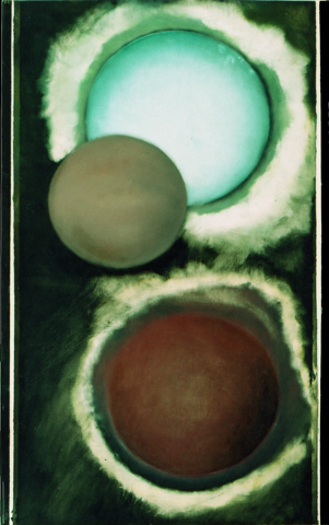 untitled (3 bullets), 2009, oil, acrylic, canvas, 75 × 125 cm (Kirsten Kötter) / ohne Titel (3 Kugeln)
