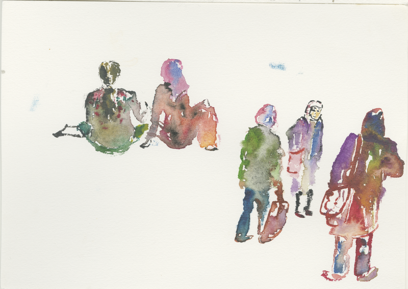 2017-09_sehitlik-moschee-frauen-skizze, sketch, 17 × 24 cm (Kirsten Kötter)