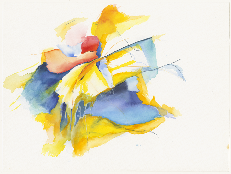 1991_gelbe-schwinge_blau-grau-rot_3-3-3_169, watercolour, 24 × 32 cm (Kirsten Kötter)