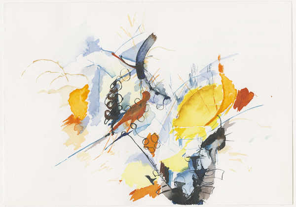 1991_grafik-kreise-blau-gelb-schwarz-orange, watercolour, 17 × 24 cm (Kirsten Kötter)